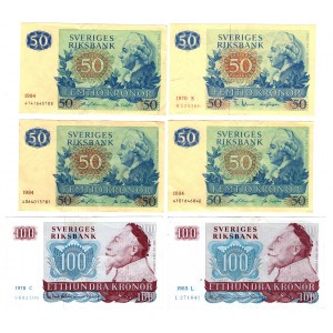 SWEDEN - 50 kroner 1984, 100 kroner 1978 - Set of 6 pieces.