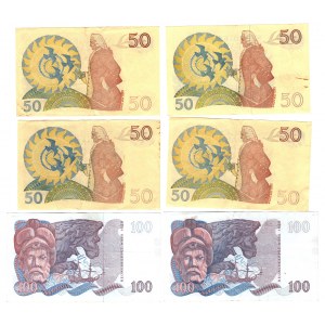SWEDEN - 50 kroner 1984, 100 kroner 1978 - Set of 6 pieces.