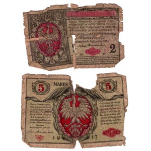 2 Polish marks 1916 and 5 Polish marks 1916 - set of 2 pieces