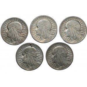 5 złotych 1933-1934 - Głowa Kobiety - set 5 sztuk