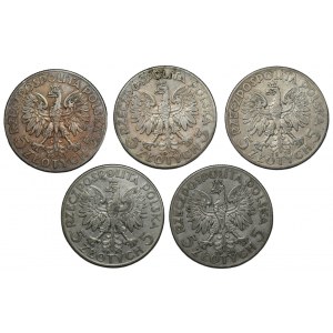 5 złotych 1933-1934 - Głowa Kobiety - set 5 sztuk