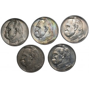 10 zloty 1935 - Józef Piłsudski - ensemble de 5 pièces