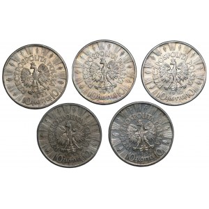 10 zloty 1935 - Józef Piłsudski - ensemble de 5 pièces