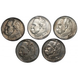 10 Zloty 1936 - Józef Piłsudski - Satz von 5 Stück