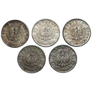 10 Zloty 1936 - Józef Piłsudski - Satz von 5 Stück