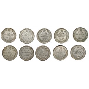 ROSJA - 10 kopiejek 1906-1915 - set 10 sztuk