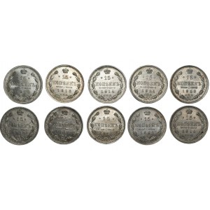 ROSJA - 15 kopiejek 1911-1915 - set 10 sztuk
