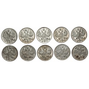 ROSJA - 15 kopiejek 1911-1915 - set 10 sztuk
