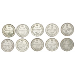 ROSJA - 15 kopiejek 1902-1914 - set 10 sztuk