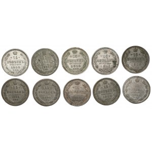 RUSSIA - 15 kopecks 1890-1914 - set of 10 pieces