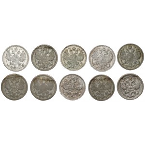 RUSSIA - 15 kopecks 1890-1914 - set of 10 pieces