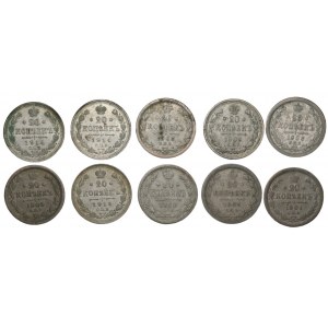 RUSSIA - 20 kopecks 1880-1914 - set of 10 pieces