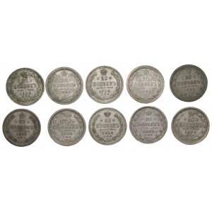 ROSJA - 20 kopiejek 1864-1909 - set 10 sztuk