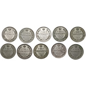 ROSJA - 20 kopiejek 1909-1915 - set 10 sztuk