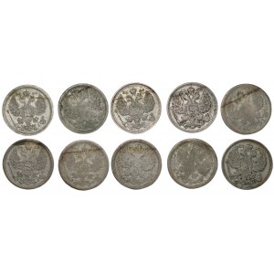 RUSSIA - 20 kopecks 1875-1913 - set of 10 pieces