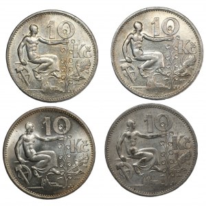 CZECHOSLOVAKIA - 10 crowns 1930-1932 - set of 4 pieces