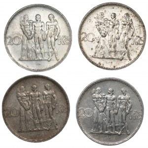 CZECHOSLOVAKIA - 20 crowns 1933-1934 - set of 4 pieces