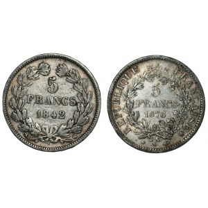 FRANCE - 5 francs 1842, 1876 - set of 2 pieces