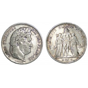 FRANCE - 5 francs 1842, 1876 - set of 2 pieces