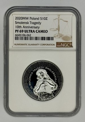 10 Gold 2020 10th Anniversary of the Smolensk Tragedy - NGC PF 69 ULTRA CAMEO