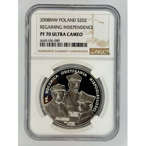20 złotych 2008 - 90. Rocznica Odzyskania Niepodległości - NGC PF 70 ULTRA CAMEO