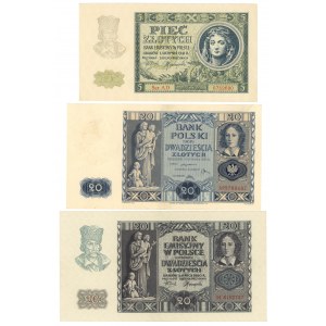 5-20 złotych 1936-1941 - set 3 sztuk