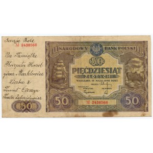 50 zloty 1946 - M series with dedication