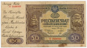50 złotych 1946 - seria M z dedykacją