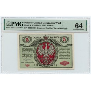 5 polnische Marken 1916 - Allgemeine Serie B - PMG 64