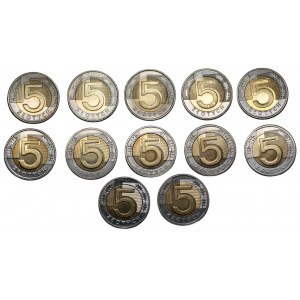 5 zlotých 1994-2023 - sada 12 mincí