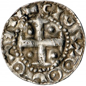 Polska (?), Bolesław Chrobry (?), naśladownictwo denarów Ottona III z Dortmundu (Av.) i Kolonii (Rv.), 1. ćwierć XI w.
