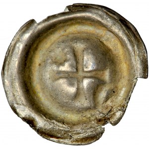 Polska, Wielkopolska, brakteat guziczkowy Krzyż, księżyc i gwiazda, 2. połowa XIII w.