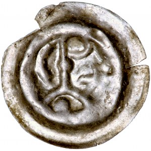 Prusy, nieokreślone biskupstwo, brakteat typu Pastorał na arkadzie, 4. ćwierć XIII w.