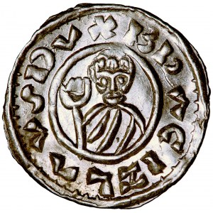 Czechy, Brzetysław I, denar na małym krążku, ok. 1140-55, men. Praga
