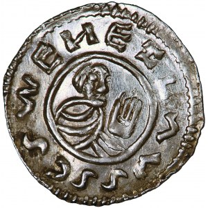 Czechy, Brzetysław I, denar na małym krążku, ok. 1140-55, men. Praga