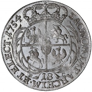 Polska (Saksonia), August III, ort (tymf), 1754, men. Lipsk, E. Croll