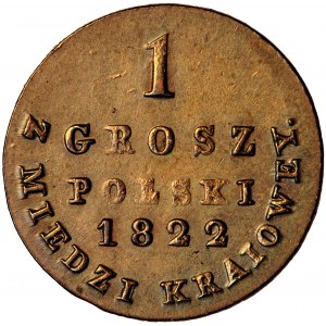 Polska, Królestwo kongresowe, Aleksander I, grosz z miedzi krajowej, 1822, men. Warszawa, Jakub Benik