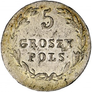 Polska, Królestwo kongresowe, Aleksander I, 5 groszy, 1825, men. Warszawa, Jakub Benicke