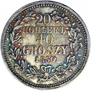 Polska, Mikołaj I, 20 kopiejek = 40 groszy, 1850, men. Warszawa