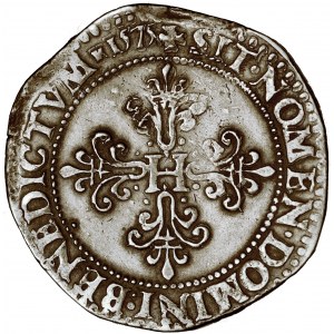 Francja, Henryk III (Henryk Walezy), frank, 1575 au col plat, men. Parys
