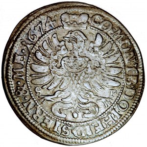 Śląsk, Księstwo Oleśnickie, Sylwiusz Fryderyk, 6 krajcarów, 1674, men. Oleśnica, S. Pfahler