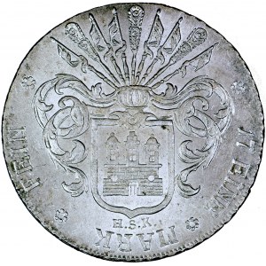 Niemcy, Związek Reński, Hamburg, podwójna marka (32 szelągi) 1808, men. Hamburg, H.S.K.