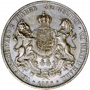 Niemcy, Hanower, Jerzy V, dwutalar, 1855, men. Hanower