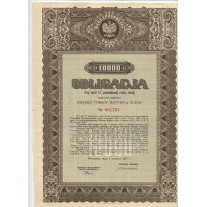 Obbligazione della 2a serie 4% della pensione statale in oro per 10.000 zloty in oro 1937 - RZADKA
