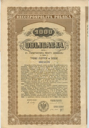 Dluhopisy série I, 3% státní zlatá renta 1 000 zlatých 1933 - vzácné
