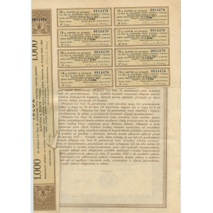 Obligacja Serji I, 3% Państwowej Renty Złotej 1.000 złotych w złocie 1933 - RZADKA