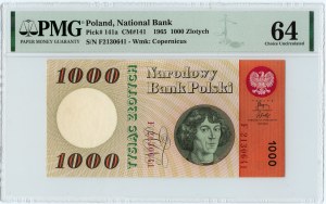 1 000 zlotých 1965 - série F - PMG 64