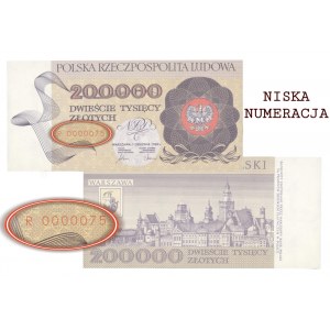 200.000 złotych 1989 - seria R 0000075 - bardzo niska numeracja