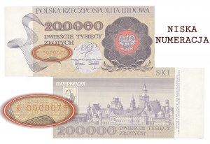 200,000 zloty 1989 - series R 0000075 - very low numbering