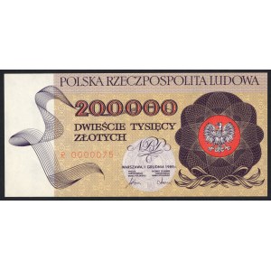 200.000 zloty 1989 - Serie R 0000075 - numerazione molto bassa